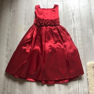 Red dress with 4 layers one tulle  the rest silk fit and flare